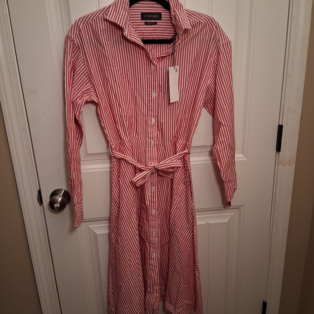 Piombo Red and White Striped Long Sleeve Dress